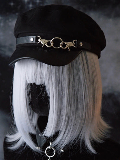 Gothic Buckles Black Design Beret Hat