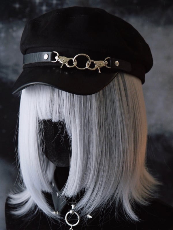 Gothic Black Design Buckles Hat Beret
