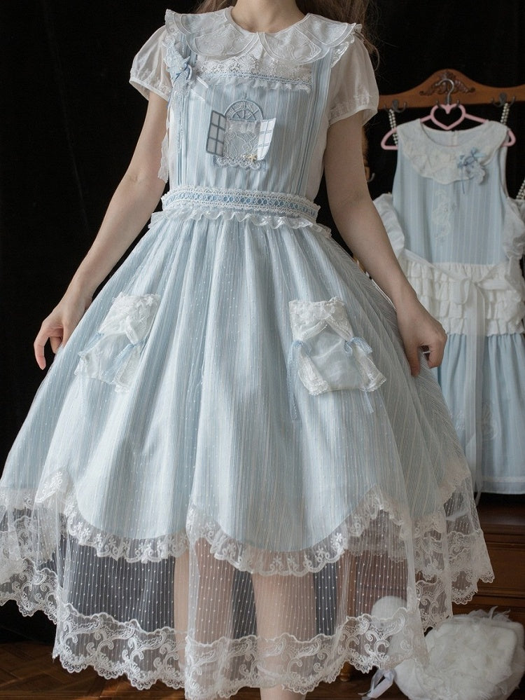 Summer Beach Blue White Lace Overlay Lolita Dress - Liz Bird