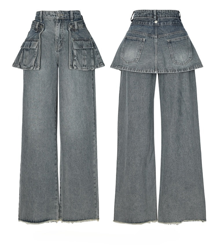 Wide-Leg Jeans mit abnehmbarem Rock-Accessoire Blau Vintage