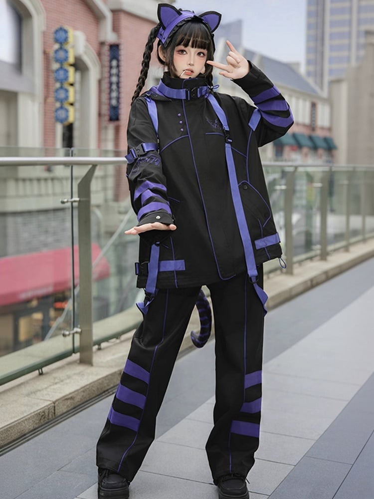 Black and Purple Jirai Kei Techwear Landmine Style Pants