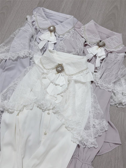 Jirai with Kei Pink Beaded Detachable Cape Blouse Lace Dusty Collar Style