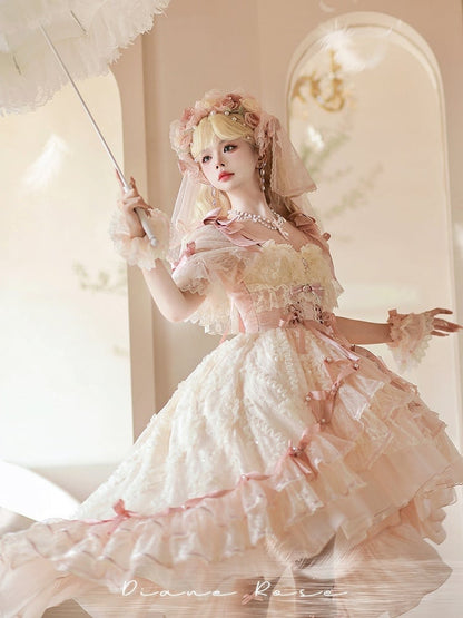 Pink Dress and Beige Piece Layered High-low Princess One Lolita Hanayome Hime