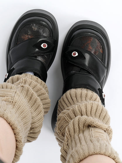 Strap Punk Eye Heels Platforms Closures Chunky - Velcro Black Demonic Patch with