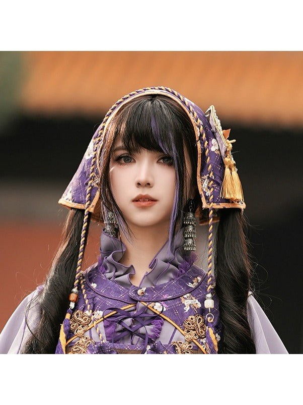Yellow & Purple Lolita Hair Veil with Brooch Accessory - Neoludwig