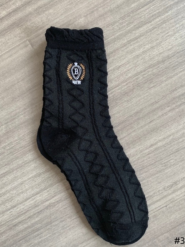 Embroidered 5 Ruffled Design Options Socks Cotton Cuff