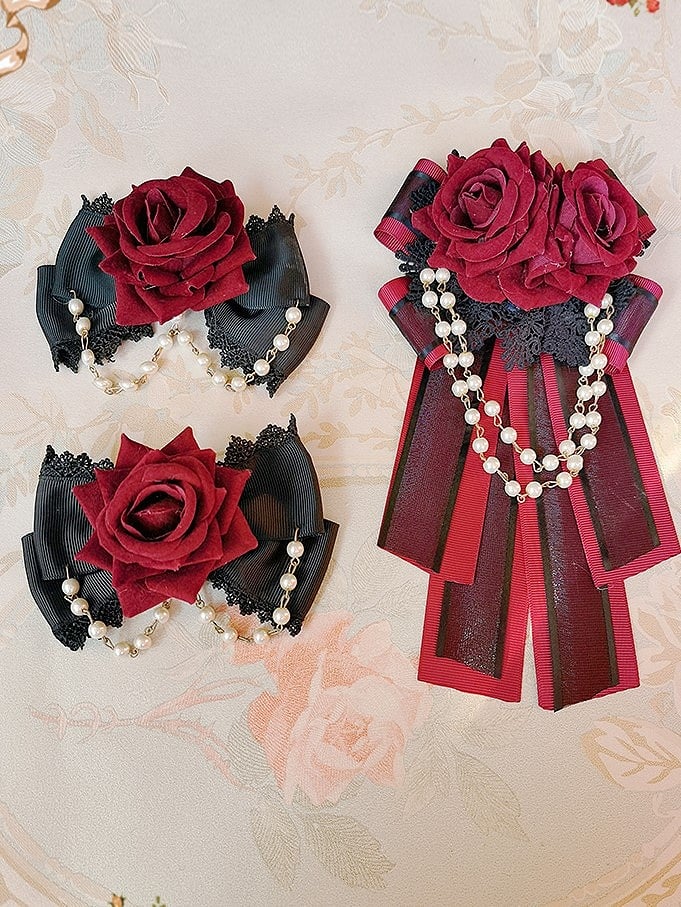 Chain Black Details Red Bead Lace with and Hairclips Lolita Rose