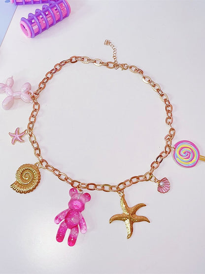Golden Eye Necklace Y2K Candy Dog Heart Bear Starfish/Evil Chain Balloon With Charms