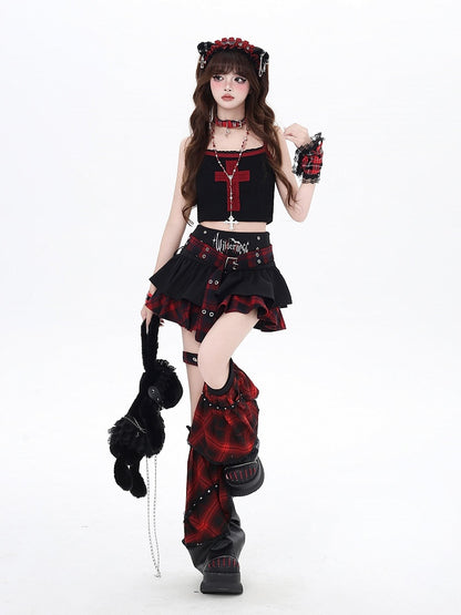 Cropped Top Cami Design - Red Lace Cross with Black Bittersweet