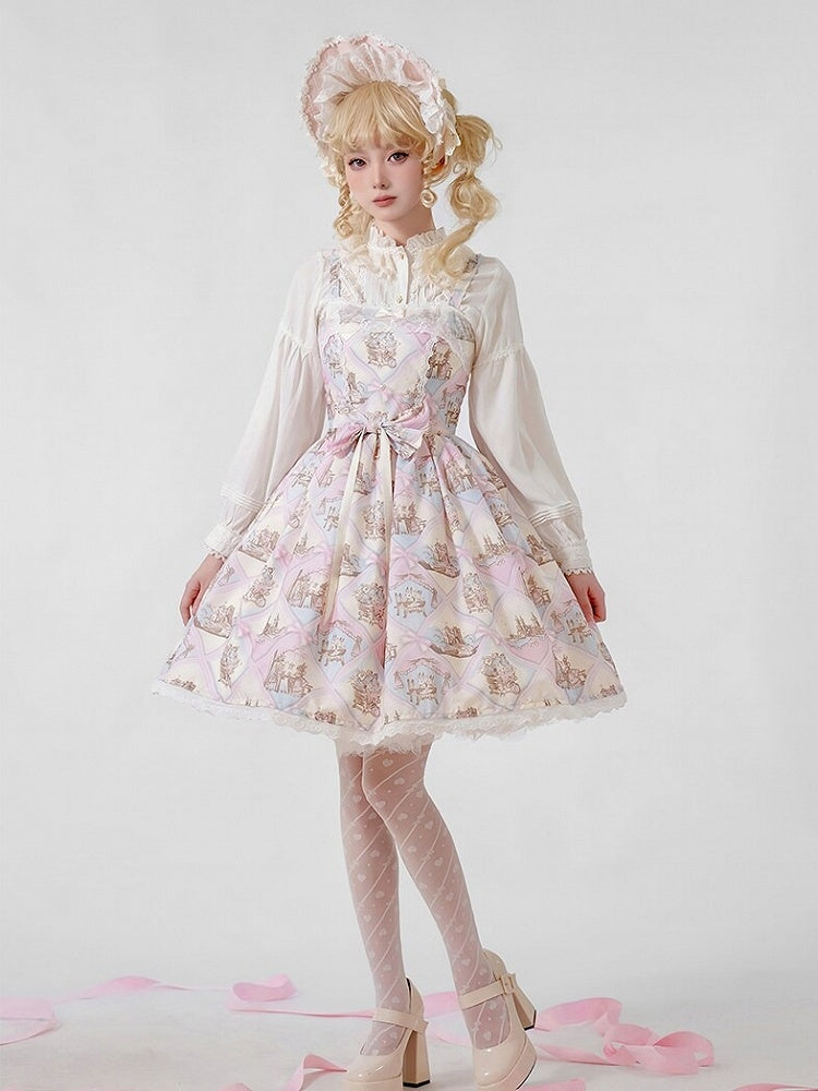 Rabbit Theme Sweet Lolita JSK Dress with Pink Diamond Print