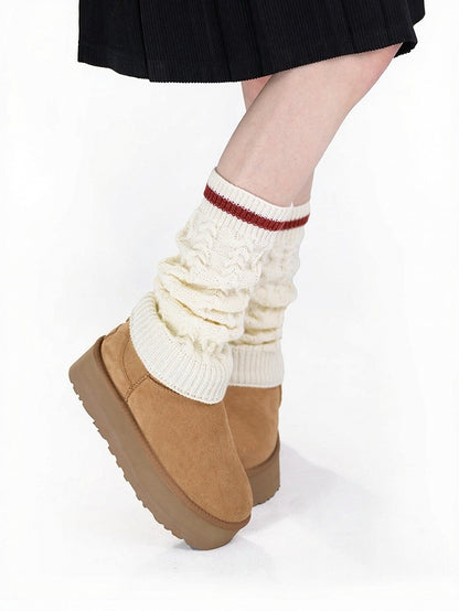 Knit Leg Warmers with Red Stripes - ModaSwings