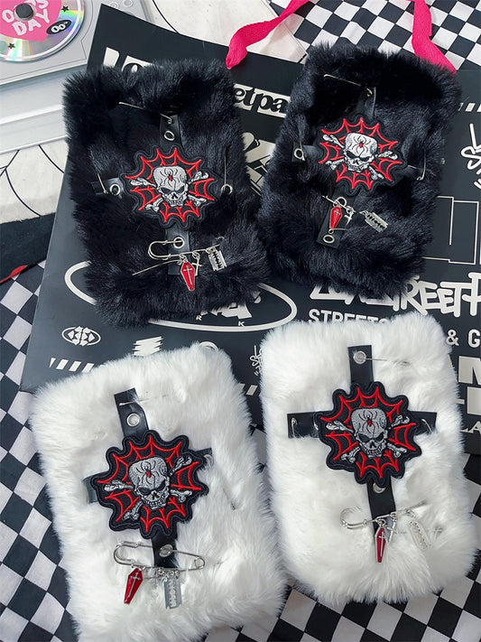 Schwarz/Weiße Skelett Punk Halbfingerhandschuhe