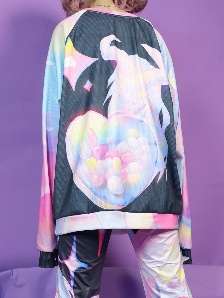 ギャルスウェットシャツ カラフル 漫画柄 ファッション