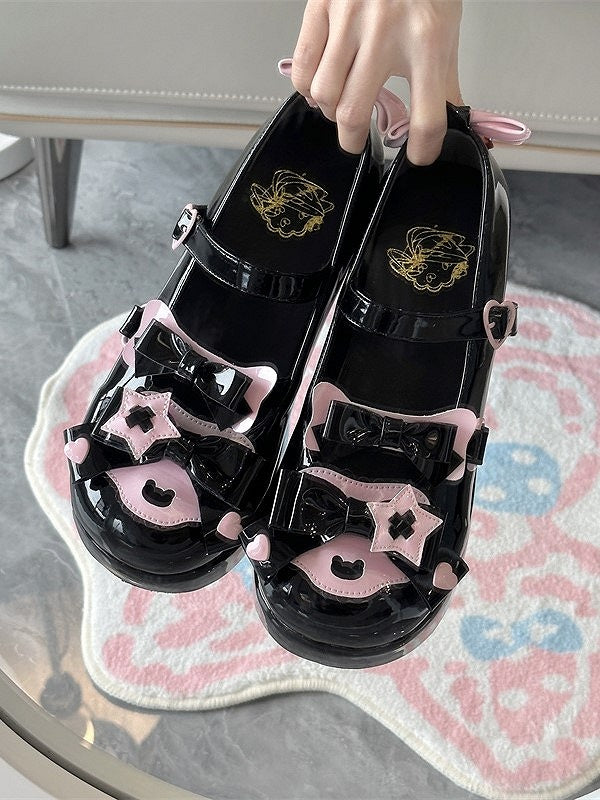 Accents Pink Bow Lolita and Snap Sweet Black Janes Mary Heart-Shaped with
