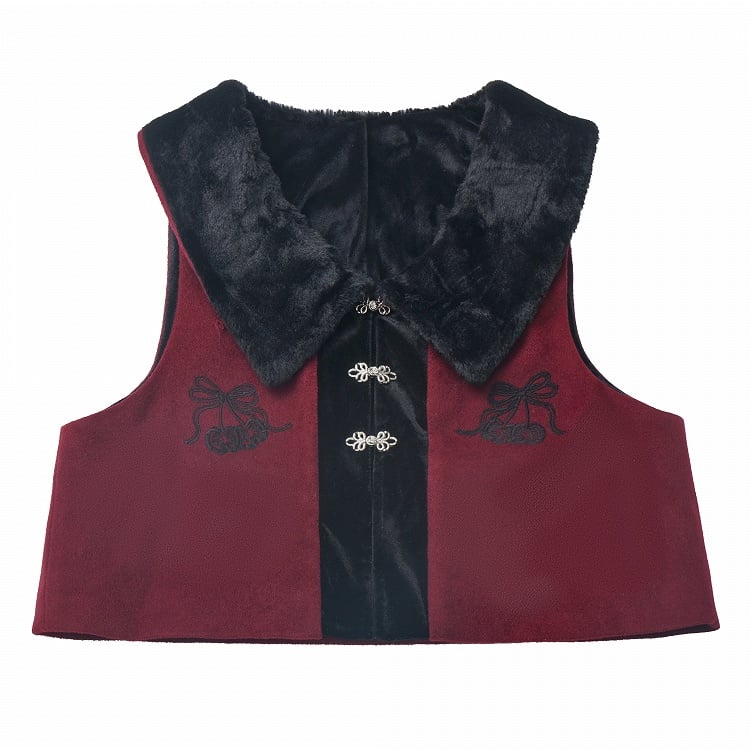 黒と赤のプラッシュカラーの蝶結びベスト