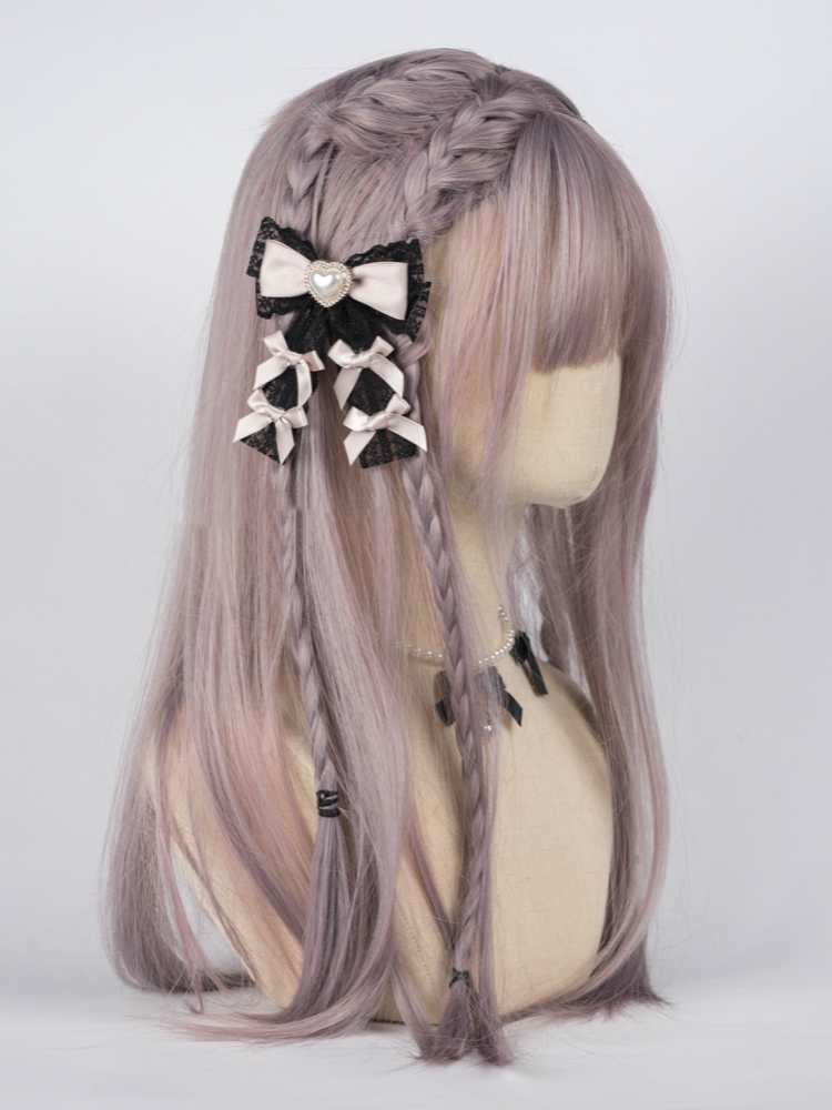 Pince à cheveux en dentelle avec nœuds Jirai Kei, 4 couleurs, cœur