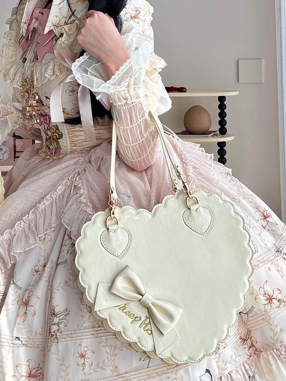 / with Crossbody Heart-shaped Hand - Zipper Bag Sweet PU Lolita Yellow Bow Leather