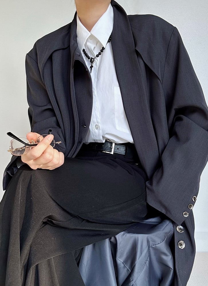 Button Gray Tie Long Trench Lolita Vintage with Cuffs Ouji Coat Neck