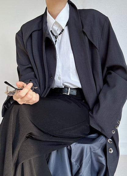 Button Gray Tie Long Trench Lolita Vintage with Cuffs Ouji Coat Neck