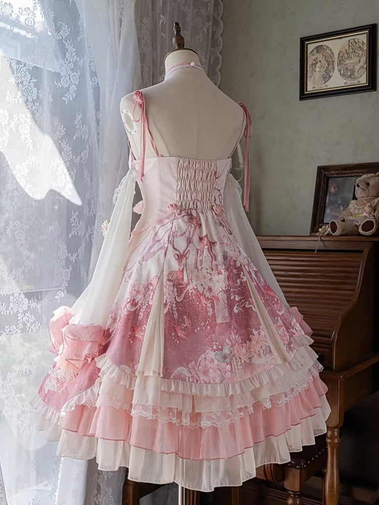 Cheongsam Print Jumper Full Style Rock Lolita Sakura Set Kleid Qi Pink