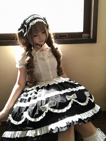 Black & White Bow Lace-Trimmed Skirt - Hana Studio