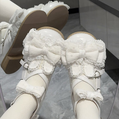 Low/Mid-heel Ear Adjustable Comfortable White Bow Crisscross Design with at Mary Bunny Janes Top