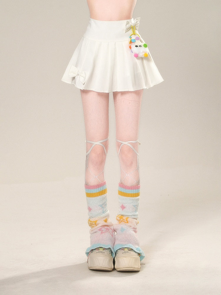 Rock mit Akzenten Charm JK Uniform Weiß Hohe freie Taille Bowknot