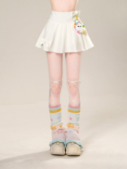 Rock mit Akzenten Charm JK Uniform Weiß Hohe freie Taille Bowknot