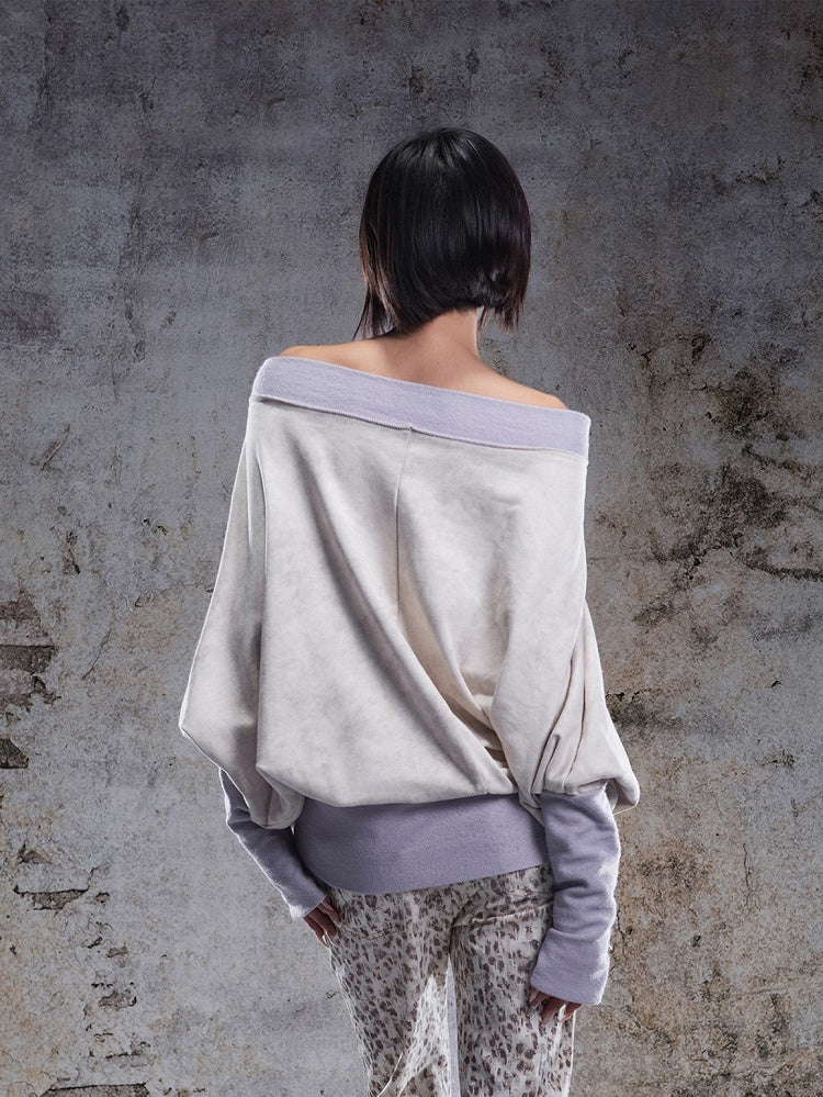Top with Purple Print Accents Button Two-piece Punk Apricot Letter