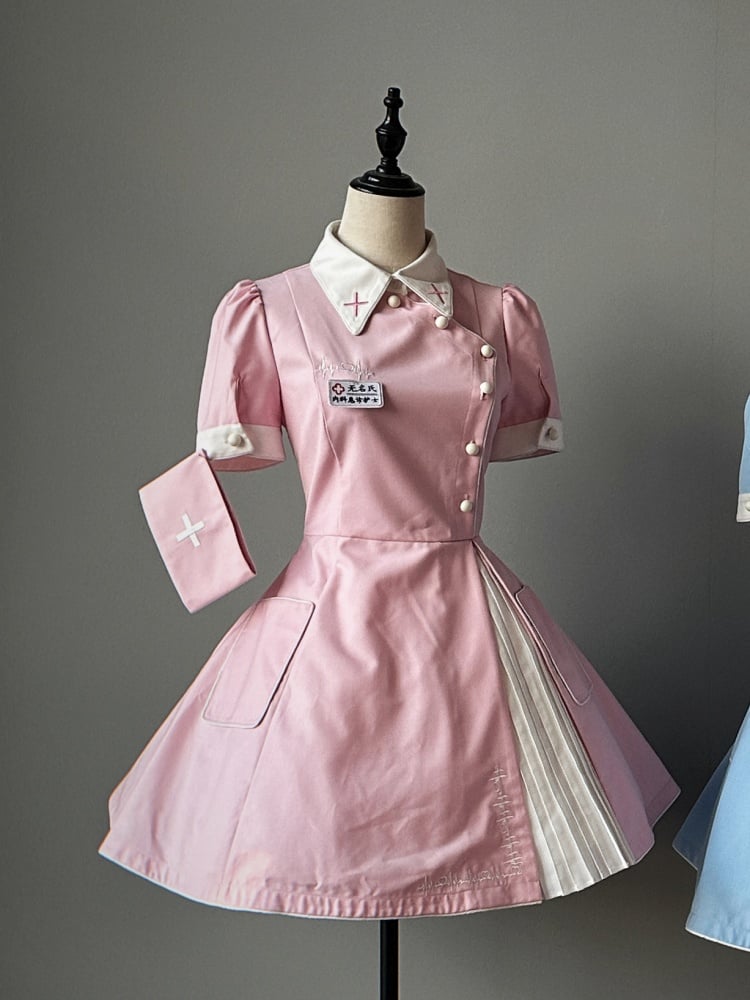 Rosa Halloween Kostüm Krankenschwester Lolita Kleid Komplettset