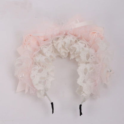 White Lace with Lolita Accents Feather Rose Sweet Pink and KC
