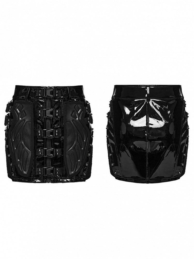 Techwear Patent Leather Black Punk Skirt - Punk Rave