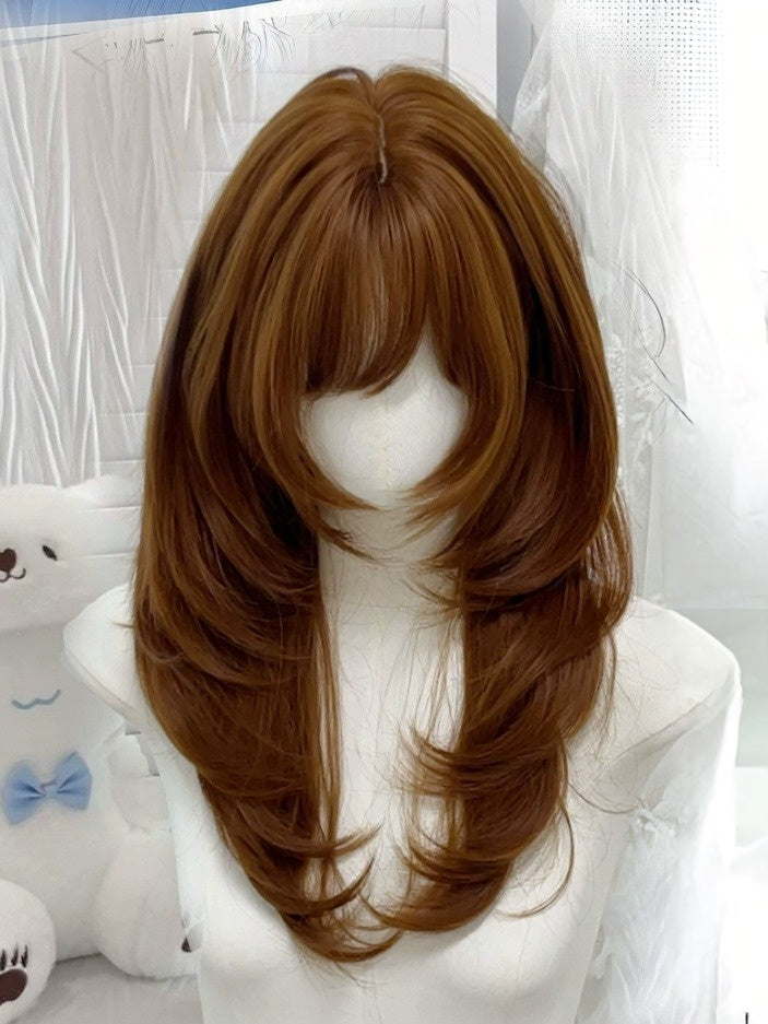 Caramel Ombre 55cm Long Fringe Wig with Side Swept Bangs - Meow Island Wig