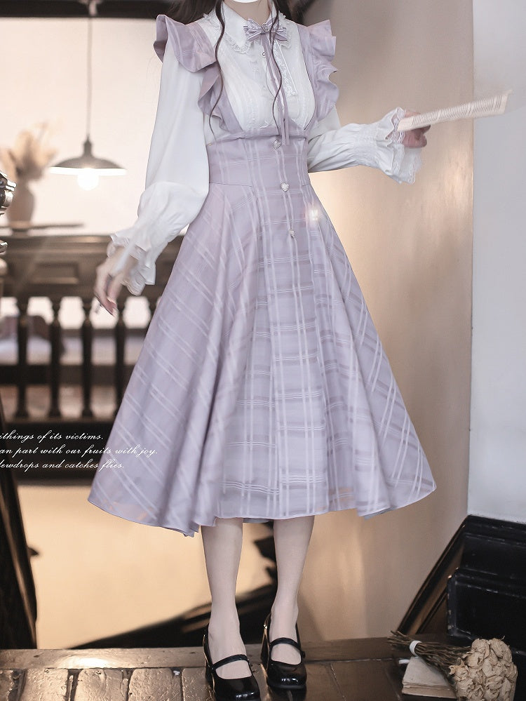 Sleeve Blouse Kei with Ruffled and Placket Long Sweetheart Jirai White Buttons