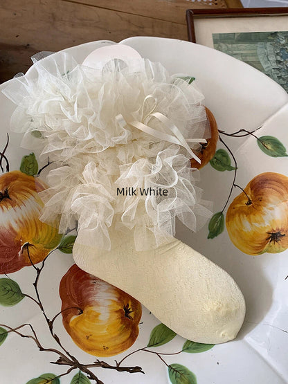 Black White Mid-Calf Mesh with / Milk Lace Socks