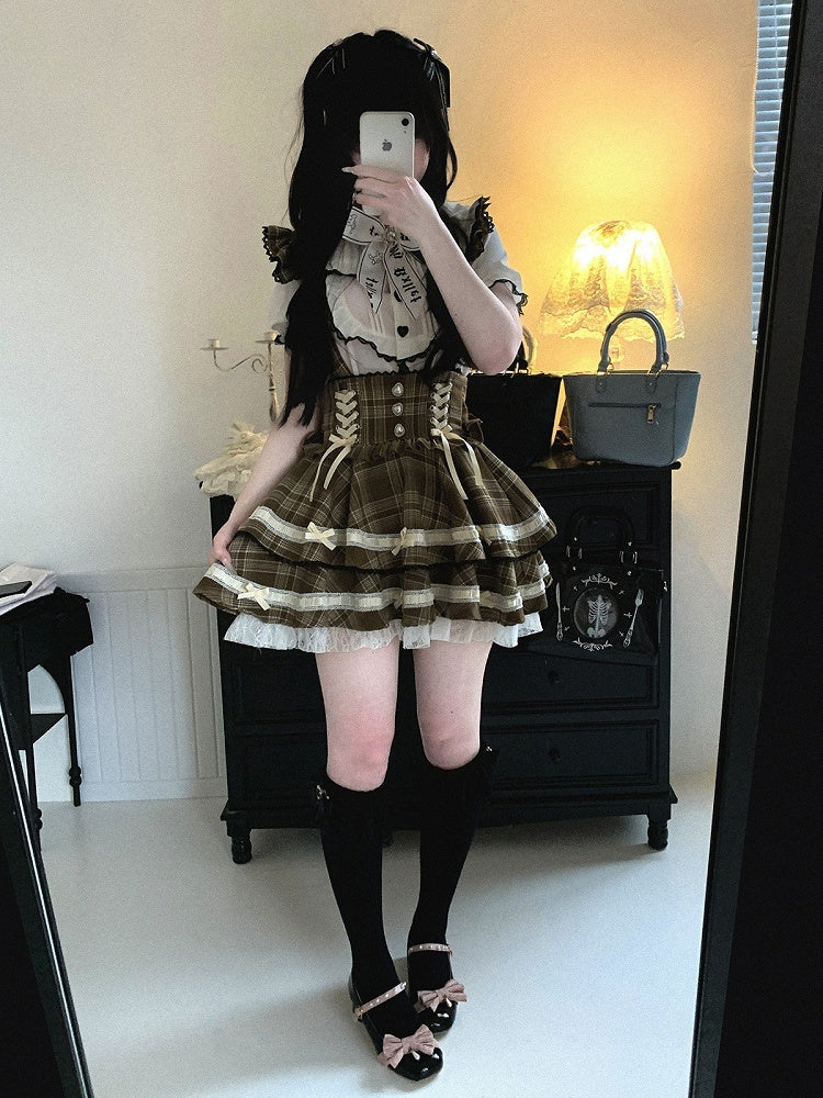 Black/White Bunny Ear Peter Pan Collar Blouse with Lace - Kitty Bxllet