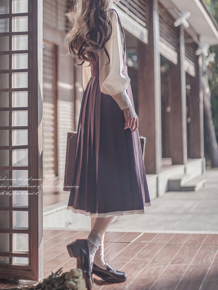 Lila Stickerei Floral Dusty in mit High Waist Box Pleated Overall Kleid