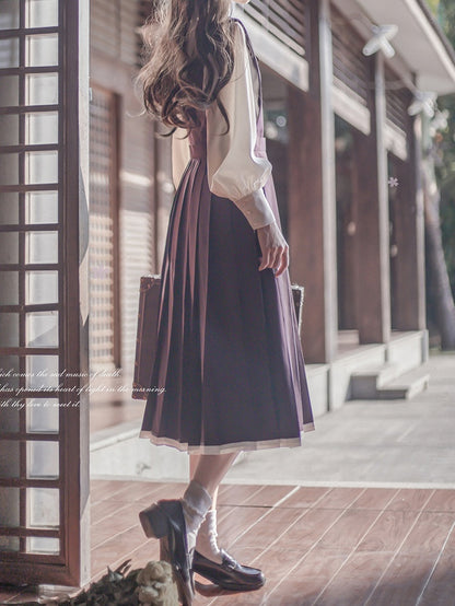 Lila Stickerei Floral Dusty in mit High Waist Box Pleated Overall Kleid