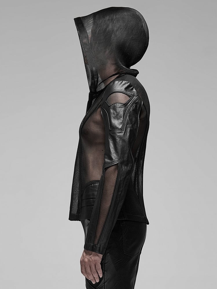 Punk Men's Black Hoodie Mesh