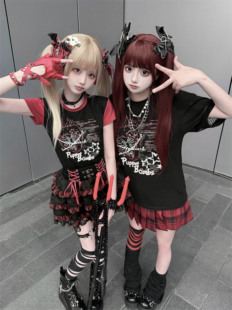 Black Strawberry & Chain Print Mesh T-Shirt - Puppet Bombs