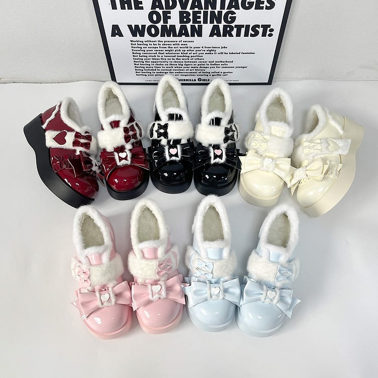 Shoes Heart White PU Platform in Lolita Creamy Sweet Decor - Romantic