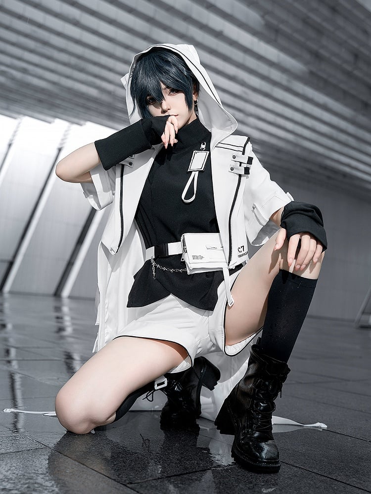 mit Techwear Cyberpunk-Hüftgürtel, weiße Taschenschnalle