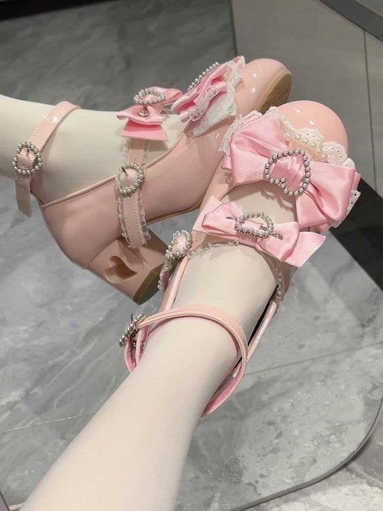 Janes Pink Mary at Heels Heart Bow Top Cut-out