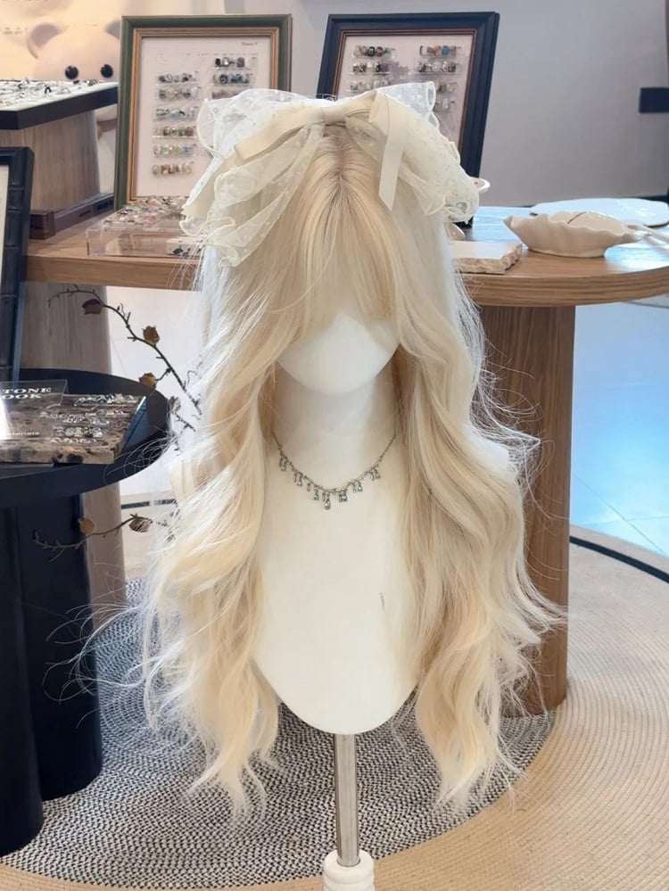 Platinum Full Wavy Bangs 65CM with Wig Blonde