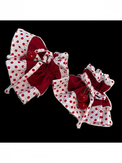 Blue and Red Cherry-Embellished Wrist Cuffs - Rosede Cheese