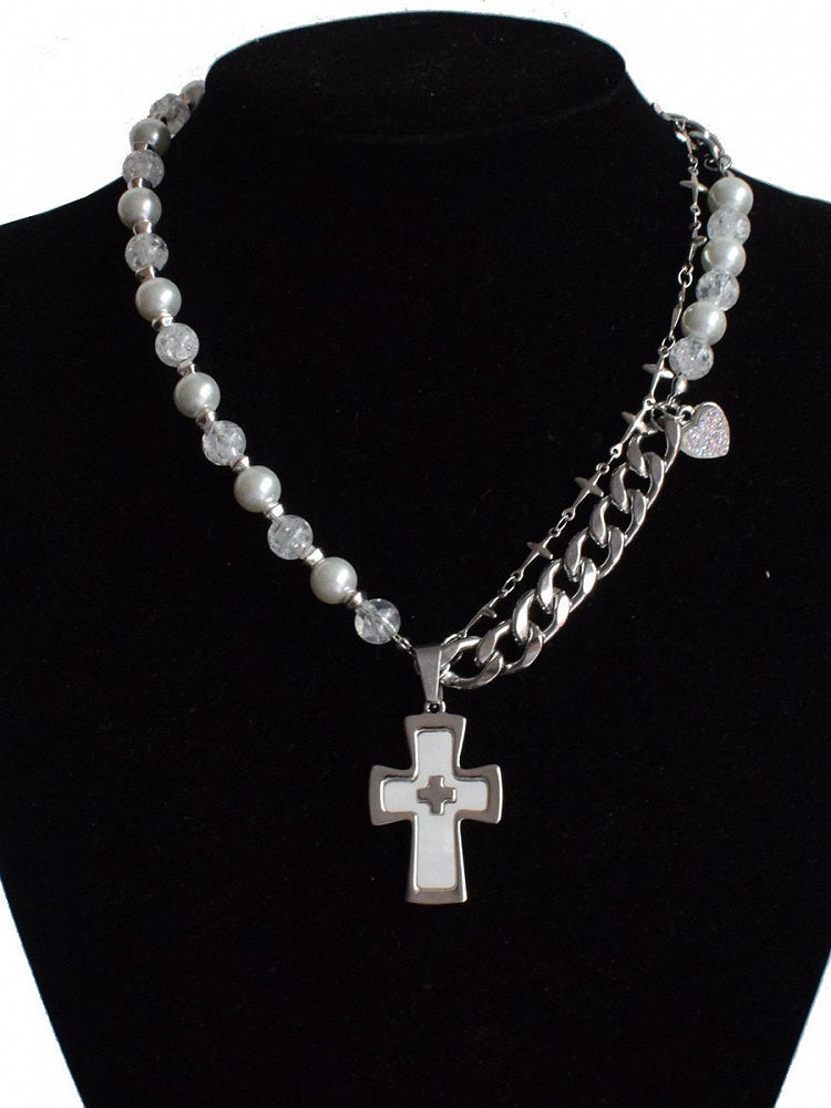 Cross Pendant Silver Y2K Necklace - Kiwi Store