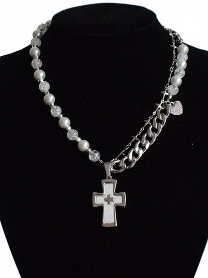 Cross Pendant Silver Y2K Necklace - Kiwi Store