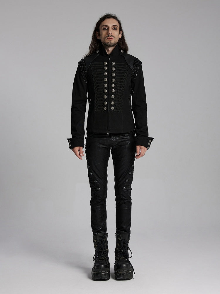 Black & Sliver Men's Punk Military Jacket