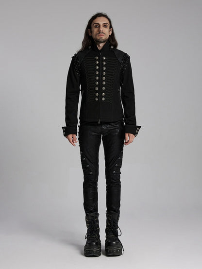 Black & Sliver Men's Punk Military Jacket