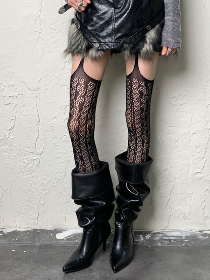 ダークゴシックブラックパンクサスペンダータイツ